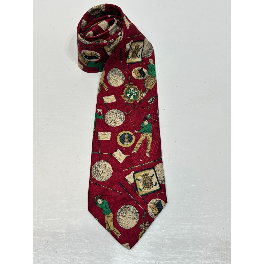 Robert Talbott Nordstrom Red Tie Vintage Golfers‎ Ball Silk 65 x 3.75 Long Italy